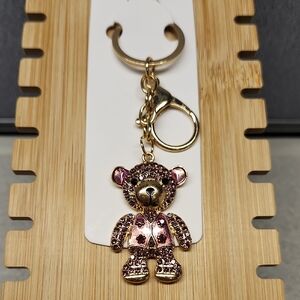 Mint Dark Pink and Gold Bear Keychain/Bag Charm